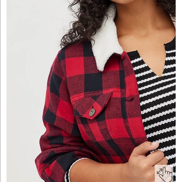 Torrid Red Buffalo Plaid Trucker Jacket 3X - Picture 3 of 7